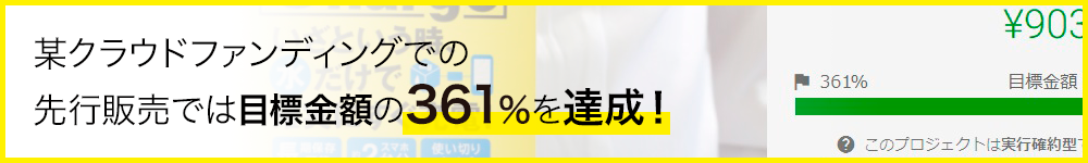 某クラウドファンディングでの先行販売では目標金額の361％を達成！